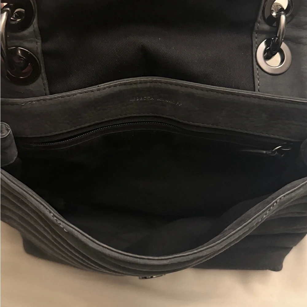 Rebecca Minkoff M.A.B. (Morning After Bag) Gray Suede Quilted Wave Crossbody